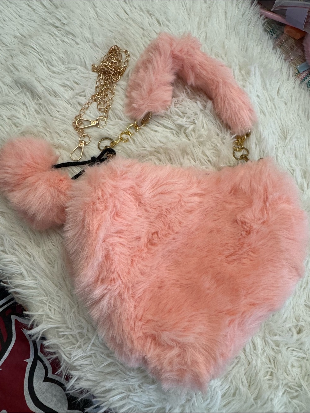 Plush Heart Crossbody Bag in Blush Pink with Gold Chain